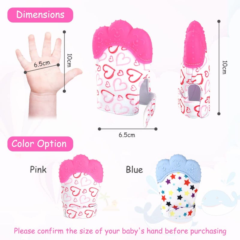 Vicloon 2Pack Silicone Teething Mitt, Soothing Infant Teething Mitten Pain Relief, Prevent Scratches Glove, Safe Silicone Teething Toys for 0-12 Months - Image 2